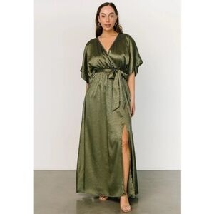 Baltic Born Savannah Print Kimono Maxi Dress Olive Green Women's Size Small